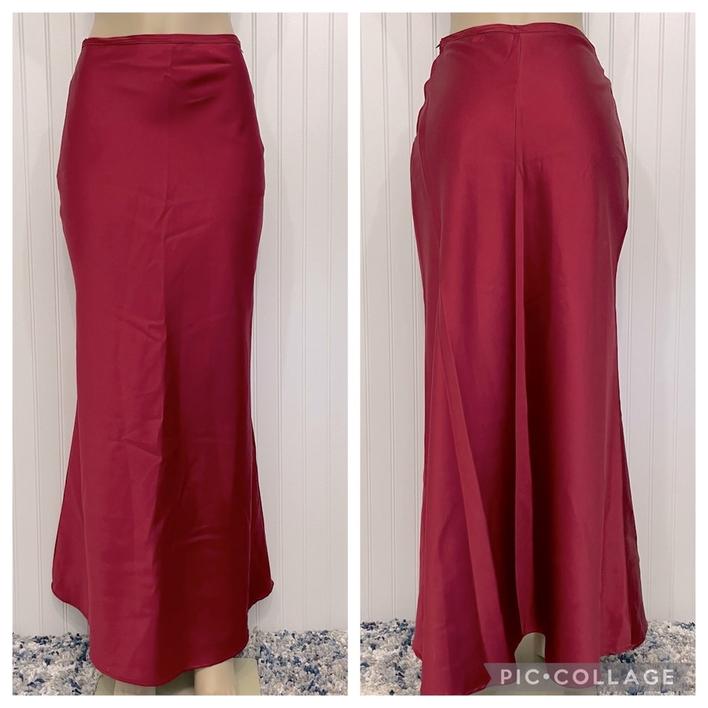 Betsy & Adam Jewel Tone Merlot Satin Maxi Skirt Vintage Size 8